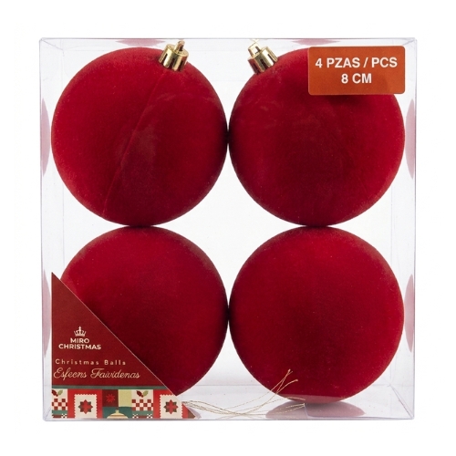 SET DE 4 ESFERAS DE FELPA 8 cm ROJO - Imagen 2