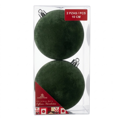 SET DE 2 ESFERAS NAVIDEÑAS DE 10CM COLOR VERDE PINO PROFUNDO - Imagen 2