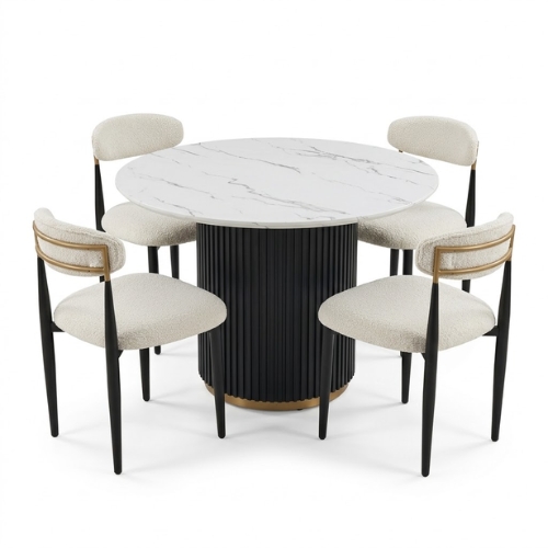 COMEDOR REDONDO 4 SILLAS EFECTO MÁRMOL - Imagen 2