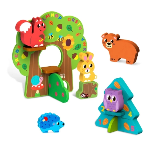 SET 13 CUBOS BLOQUES EN MADERA BOSQUE KIDS HITS - Imagen 2