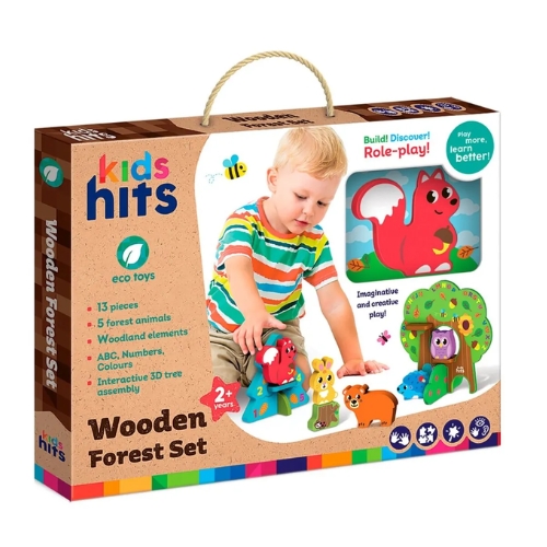 SET 13 CUBOS BLOQUES EN MADERA BOSQUE KIDS HITS - Imagen 1