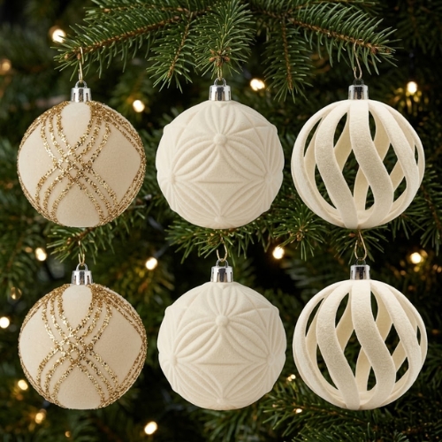 SET DE 6 ESFERAS ALFELPADAS CREMA MONTEFIORI CHRISTMAS - Imagen 5