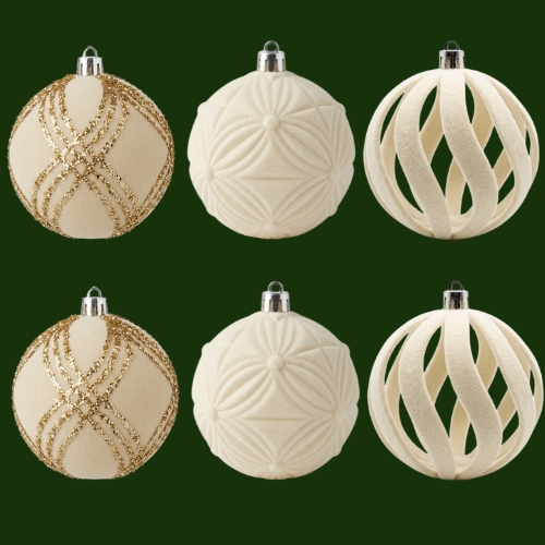 SET DE 6 ESFERAS ALFELPADAS CREMA MONTEFIORI CHRISTMAS - Imagen 1