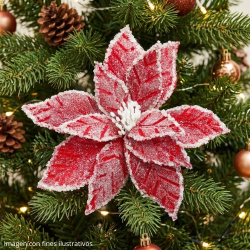 PASCUA ROJA ESCARCHADA 50CM LARGO MONTEFIORI CHRISTMAS - Imagen 2