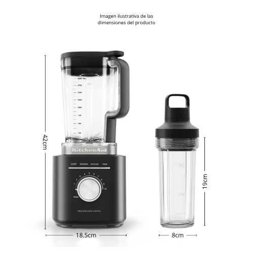 LICUADORA PURE POWER DE 2 LITROS + 2 VASOS NEGRO MATTE KITCHENAID - Imagen 8
