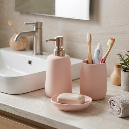 SET DE 3 PIEZAS PARA BAÑO ROSA 00248 - Imagen 2