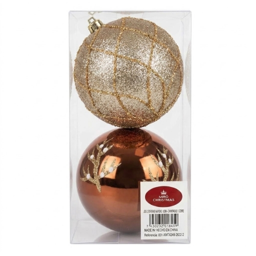 SET DE 2 ESFERAS NAVIDEÑAS DE 10CM 2623-2 - Imagen 2
