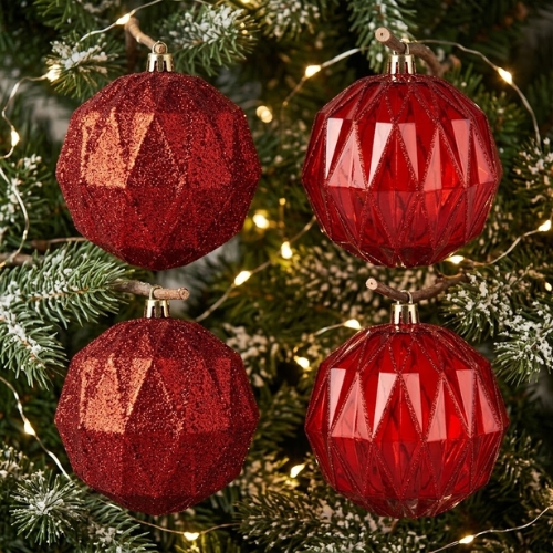SET DE 4 ESFERAS NAVIDEÑAS GEOMETRICAS ROJAS MIRÓ CHRISTMAS - Imagen 4