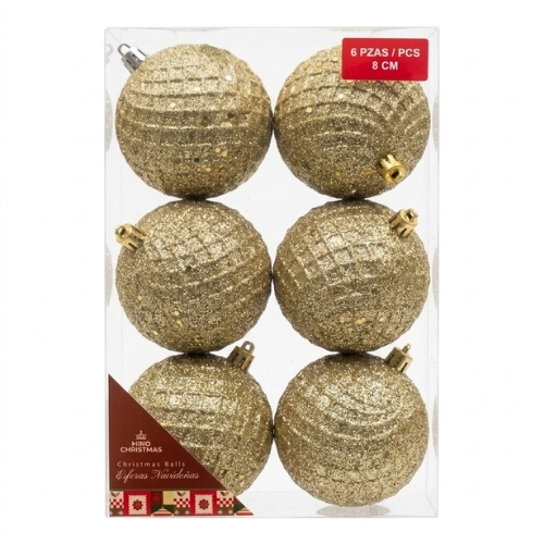 SET DE 6 ESFERAS NAVIDEÑAS DE 8CM COLOR CHAMPAÑA - Imagen 4