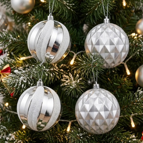 SET DE 4 ESFERAS DE 10 CM PLATEADAS MIR脫 CHRISTMAS - Imagen 4