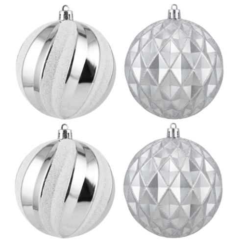 SET DE 4 ESFERAS DE 10 CM PLATEADAS MIR脫 CHRISTMAS - Imagen 1